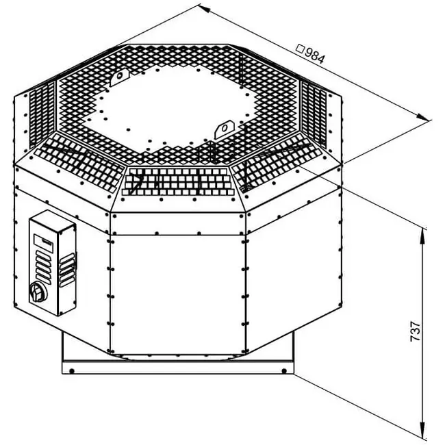 Aspiratore da tetto Ruck per il settore della ristorazione con attenuazione acustica e controllo di frequenza 7905 m³/h - DVNI 500 D4 30