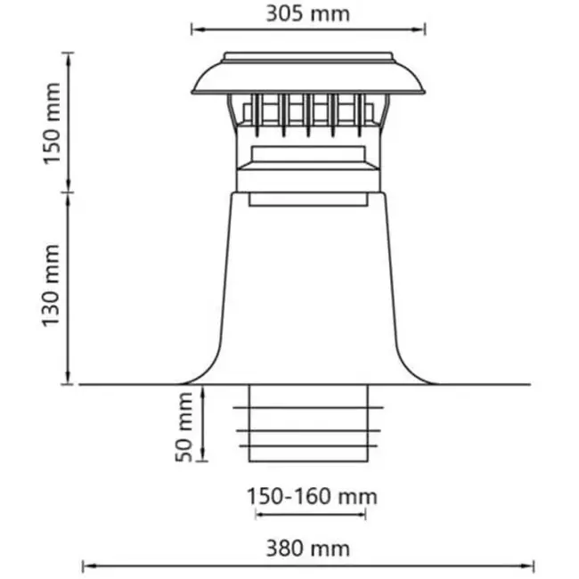 Ventilazione per tetto piatto a doppia parete con copertura in plastica Ø 150-160 mm