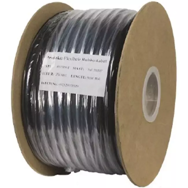 Cavo flessibile in gomma nera 4 x 1,5 per uso esterno, rotolo da 50 metri