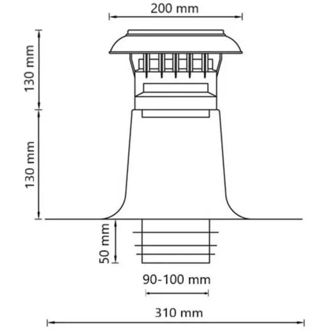 Ventilazione per tetto piatto a doppia parete con copertura in plastica Ø 90-100 mm