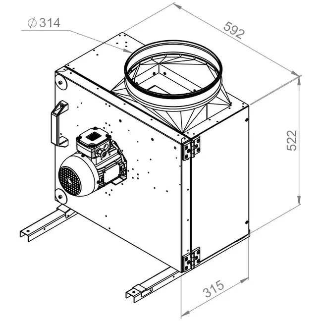 Aspiratore a cassetta per estrazione fumi Ruck swing-out e motore a controllo di frequenza 3350 m³/h (MPS 280 D2 F4 30)