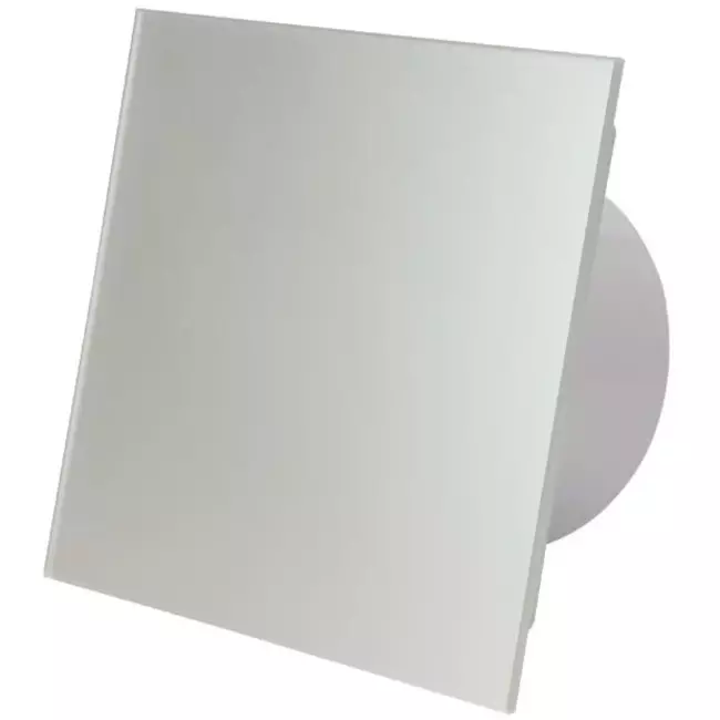 Aspiratore per il bagno Ø 100 mm - pannello frontale di vetro argentato satinato