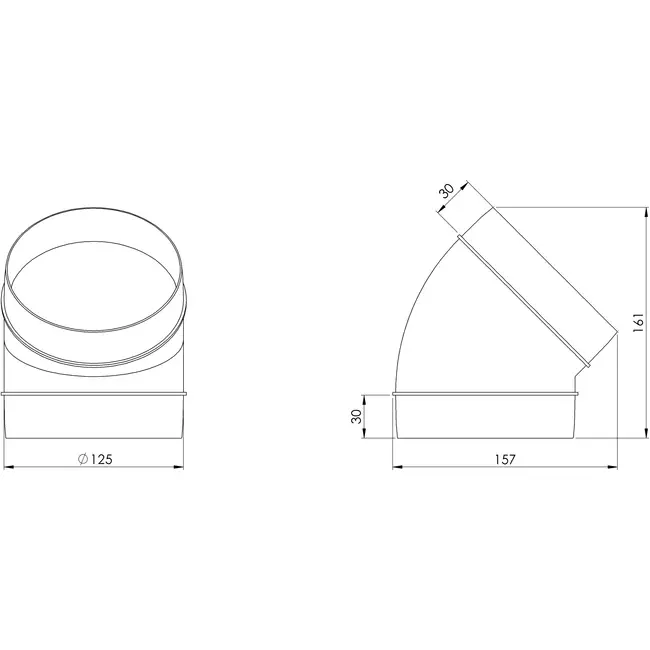Curva tonda 45° in plastica diametro: 125 mm - AL125-45
