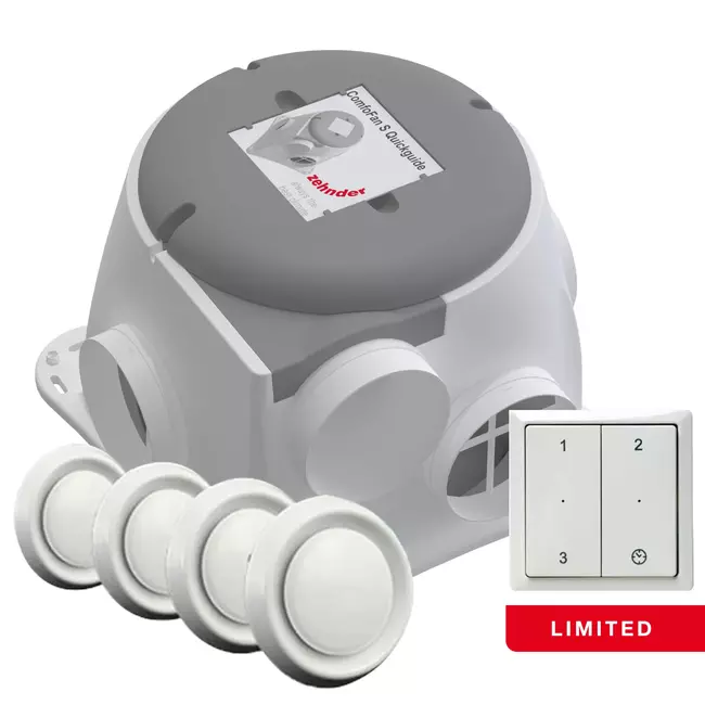 Zehnder ComfoFan Silent Limited Pacchetto 300 m³/h + comando RFT + 4 valvole - spina Perilex
