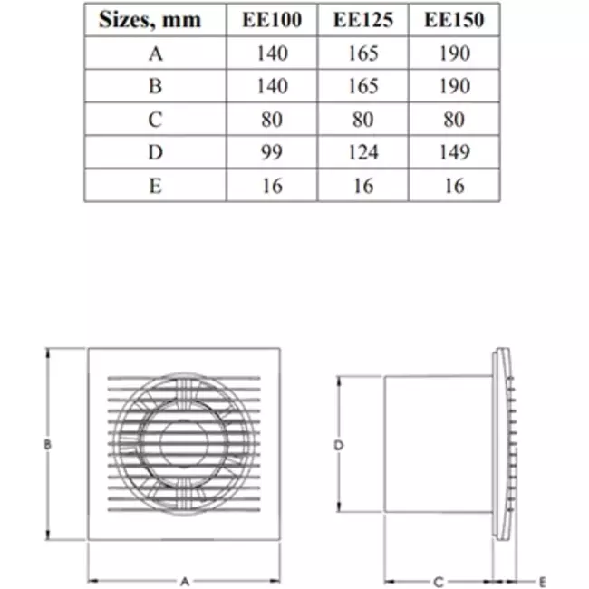 Aspiratore per il bagno Ø 100 mm antracite con timer e sensore di umidità - Standard EE100HTA