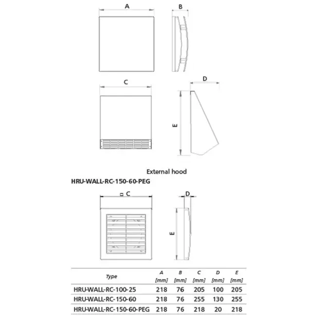 WTW decentralizzato HRU a parete Ø150 con telecomando - 60 m³/h - HRU-WALL-RC-150-60-PEG