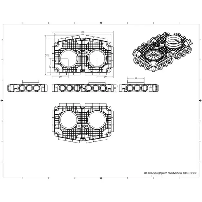 Vent-Axia Uniflexplus scatola di distribuzione secondaria di ventilazione 18 x Ø69 mm connessione laterale con manicotto Ø160 mm