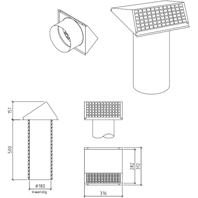Condotto a parete Thermoduct 180 mm