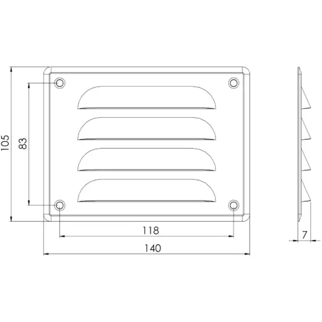 Griglia di aerazione quadrata in metallo 140x105 mm bianca- MR14105