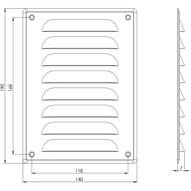 Griglia di aerazione quadrata in metallo 140x190 mm zinco - MR1419Zn