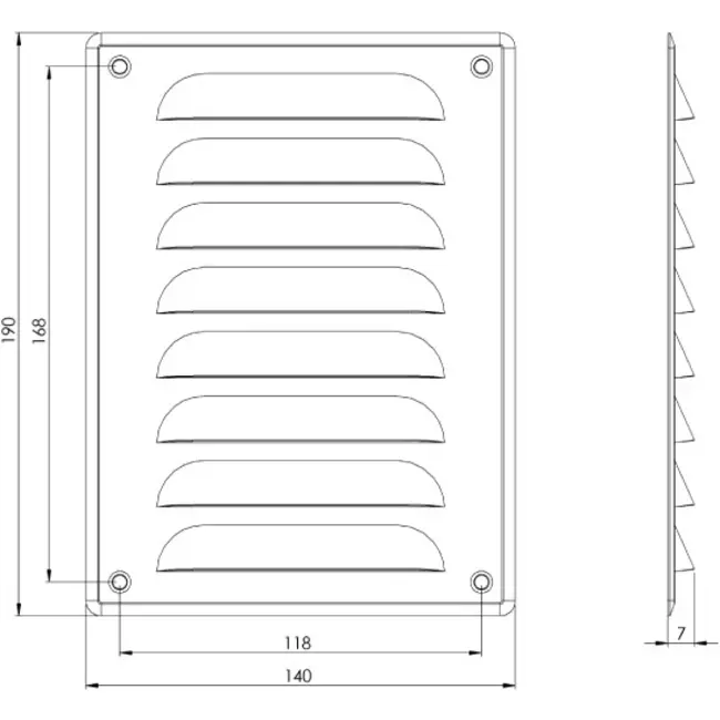 Griglia a fessura rettangolare in metallo 140x190 bianca - MR1419