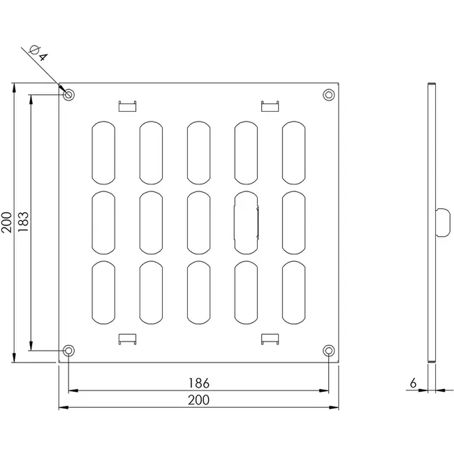 Griglia metallica regolabile 200x200 mm nera - MR2020RM - RAL9005