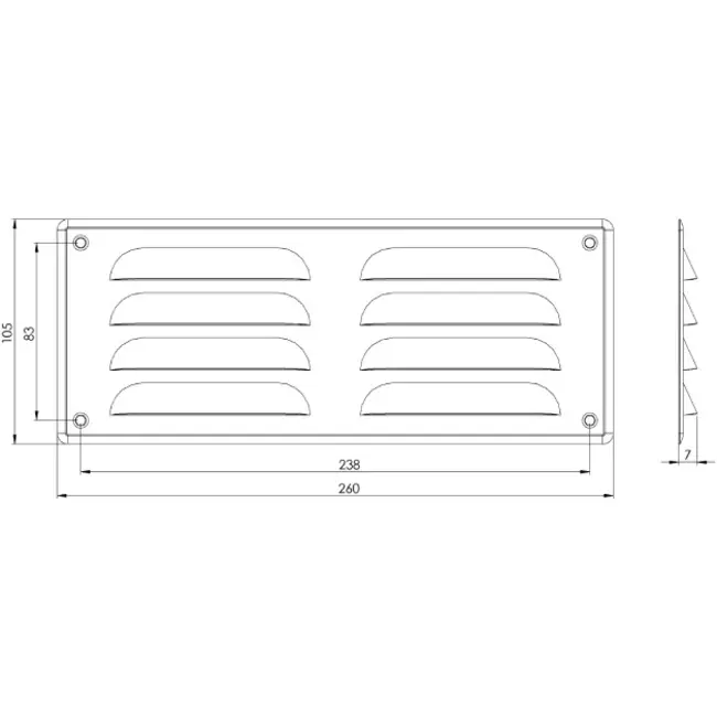 Griglia di aerazione quadrata in metallo 260x105 mm nera - MR26105M - RAL9005