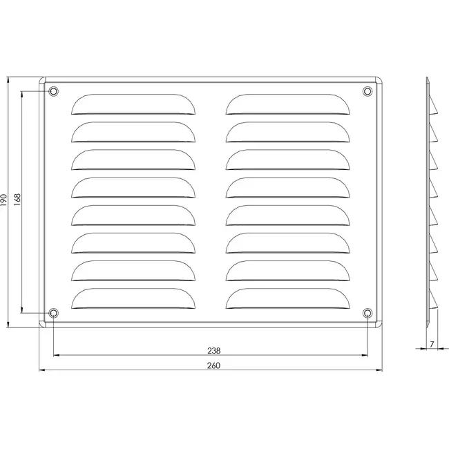 Griglia di aerazione quadrata in metallo 260x190 mm alluminio - MR2619Al