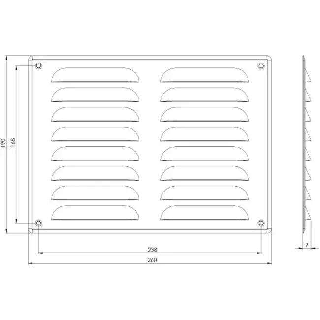 Griglia di aerazione quadrata in metallo 260x190 mm alluminio - MR2619Al