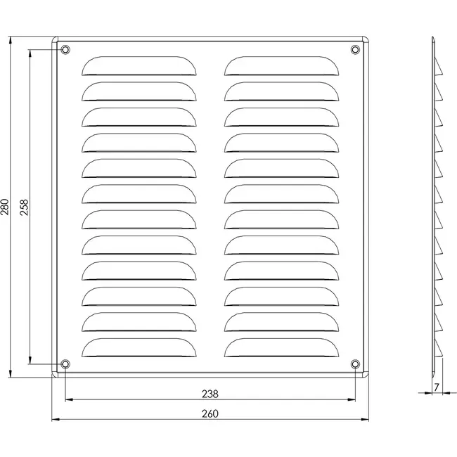 Griglia di aerazione quadrata in metallo 260x280 mm nera - MR2628M - RAL9005
