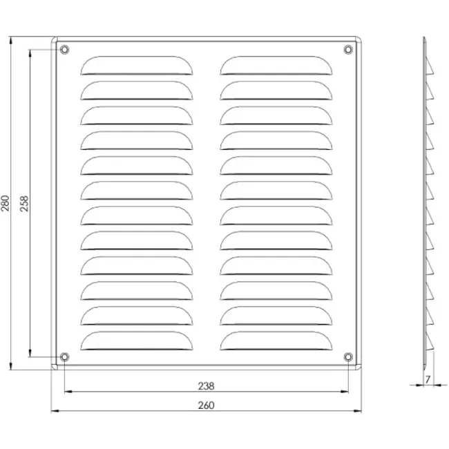 Griglia di aerazione quadrata in metallo 260x280 mm nera - MR2628M - RAL9005