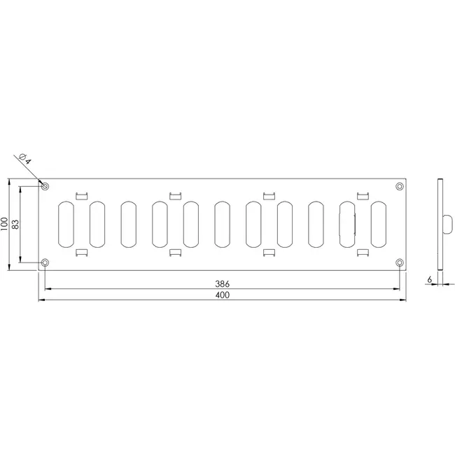 Griglia regolabile a fessura rettangolare in metallo 400x100 bianca - MR4010R - RAL9016