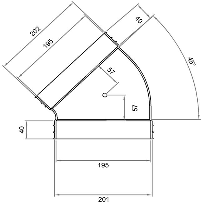 Wavin Ventiza Curva 45 gradi PVC ovale 195x80 mm orizzontale M/M