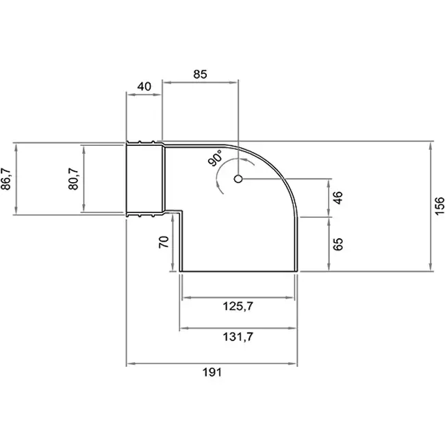 Wavin Ventiza estremità 90 gradi PVC rotonda 125x80x70 mm M/M