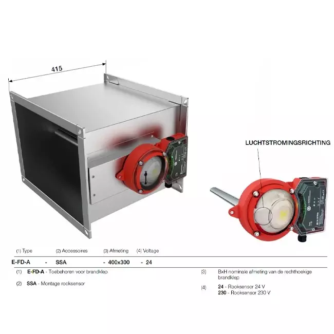 Sensore di fumo 230V per serranda tagliafuoco rettangolare - E-FD A SSA 800x600 230