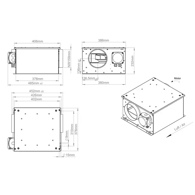Ventilatore tubolare isolato da 160 mm - ISORX 160 EC K 01