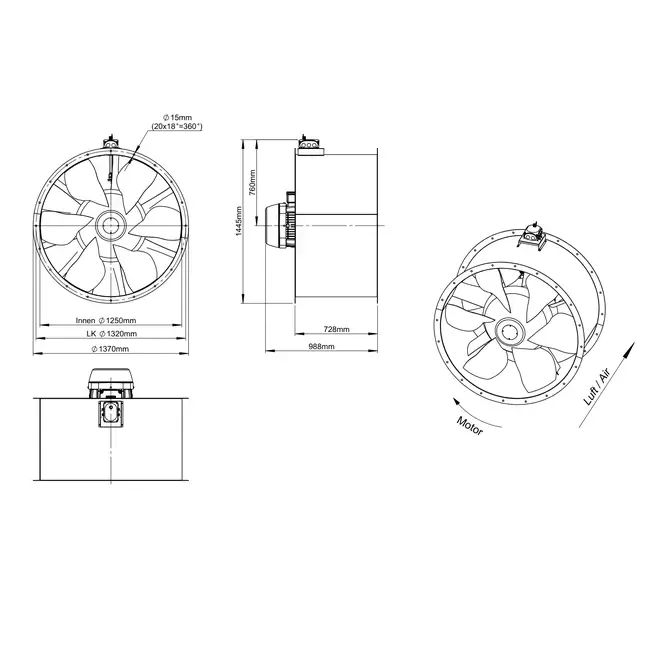 Ventilatore assiale da 1250 mm - AL 1250 D6 03 CFG