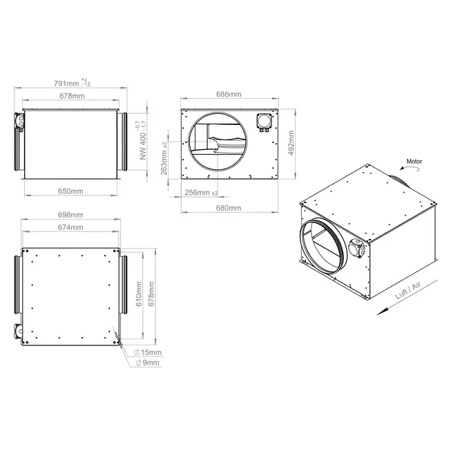 Ventilatore tubolare 400mm isolato - ISOR 400 EC K 01