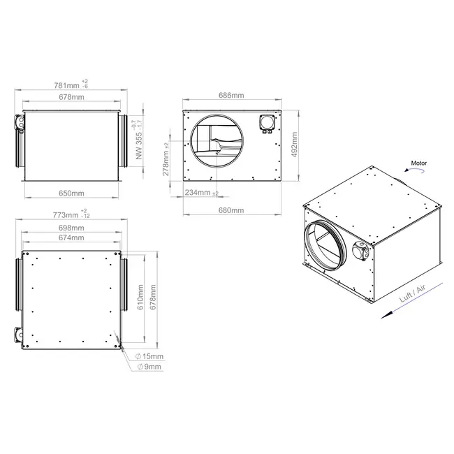 Ventilatore tubolare isolato 355 mm - ISOR 355 EC K 01
