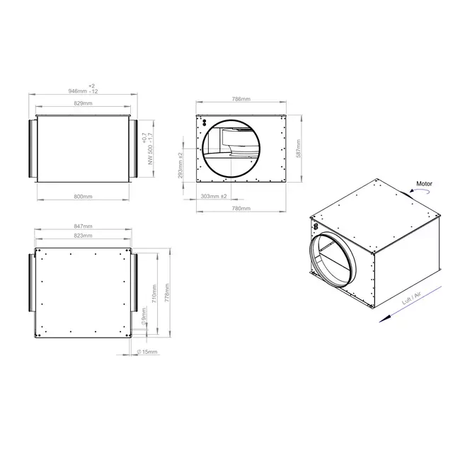 Ventilatore tubolare isolato 500 mm - ISOR 500 EC K 01