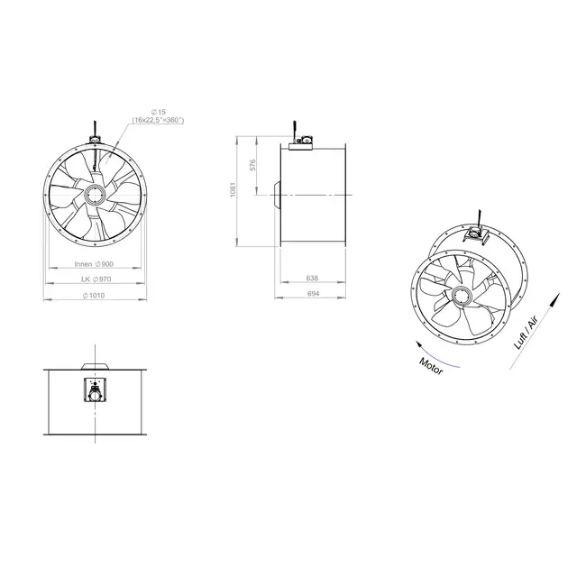 Ventilatore assiale da 900 mm - AL 900 D6 02 CFG