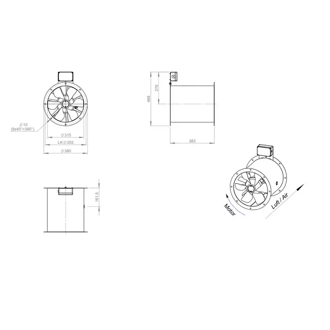 Ventilatore assiale per fumi da 315 mm canalizzato F300- AL 315 D4 F3 01 CFG