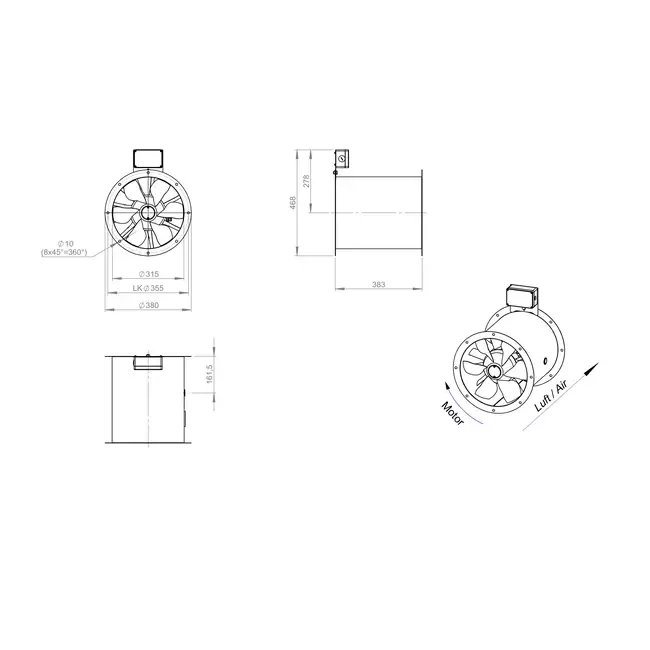 Ventilatore assiale per fumi da 315 mm canalizzato F300- AL 315 D2 F3 01 CFG