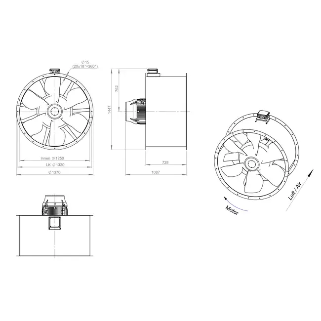 Ventilatore assiale da 1250 mm per fumi F300- AL 1250 D6 F3 04 CFG
