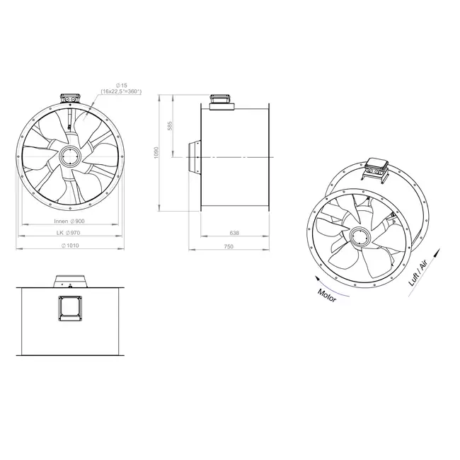 Ventilatore assiale per fumi canalizzati da 900 mm F300- AL 900 D4 F3 03 CFG