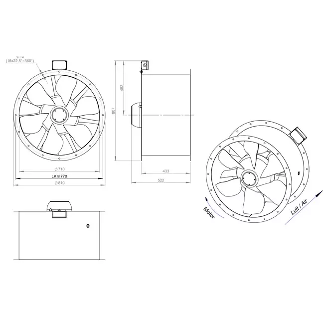 Ventilatore assiale per fumi canalizzati da 710 mm F300- AL 710 D6 F3 01 CFG
