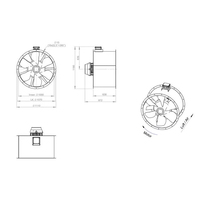 Ventilatore assiale da 1000 mm F300- AL 1000 D4 F3 04 CFG