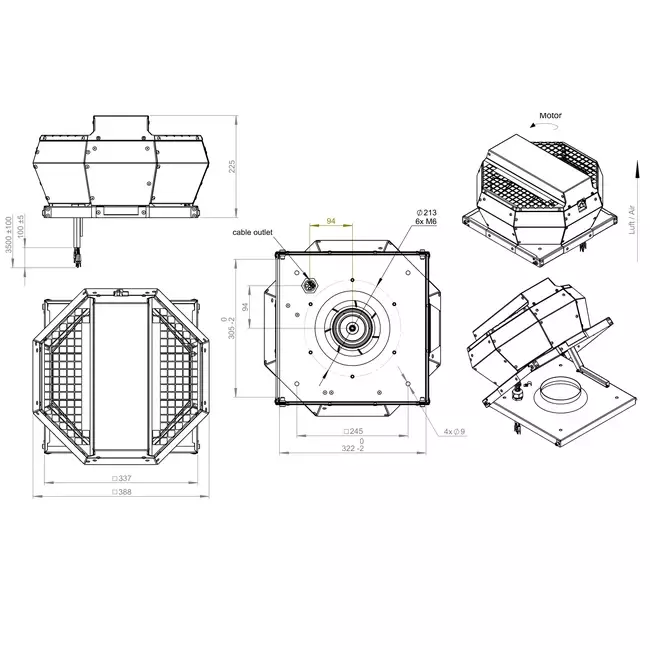 Controllo pressione costante verticale del ventilatore da tetto - DVA 190 EC O CRK 02