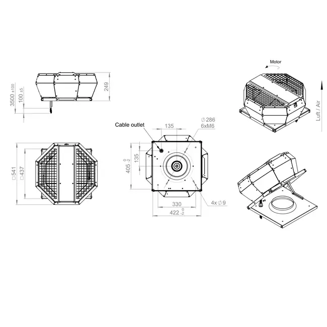 Ventilatore da tetto con regolazione verticale a pressione costante - DVA 280 EC O CRK 01
