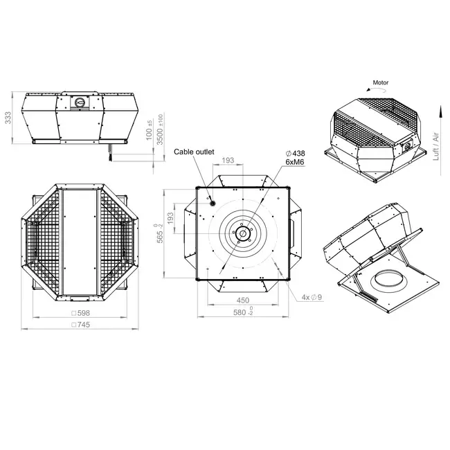 Controllo pressione costante verticale del ventilatore da tetto - DVA 355 EC O CRK 01