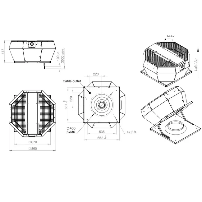Controllo pressione costante verticale del ventilatore da tetto - DVA 450 EC O CRK 02
