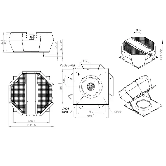 Controllo pressione costante verticale del ventilatore da tetto - DVA 630 EC O CRK 01