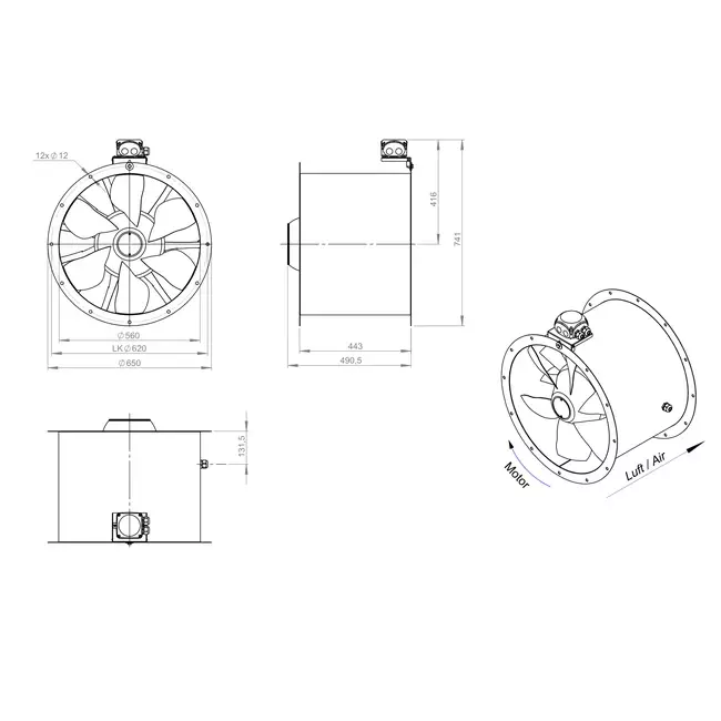 Ventilatore assiale da 560 mm - AL 560 D4 04 CFG