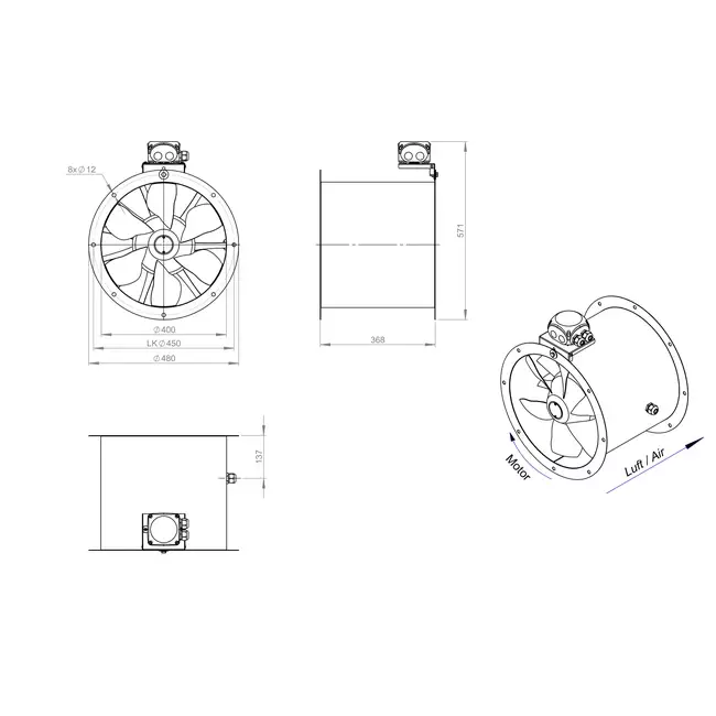 Ventilatore assiale da 400 mm - AL 400 D4 01 CFG