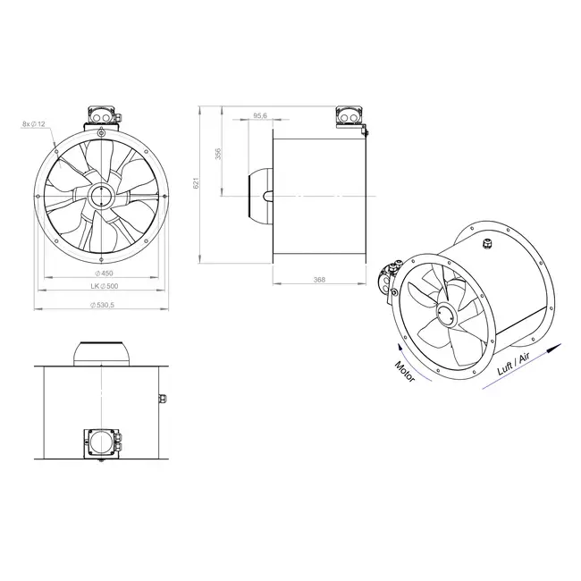 Ventilatore assiale da 450 mm - AL 450 D42U 01 CFG