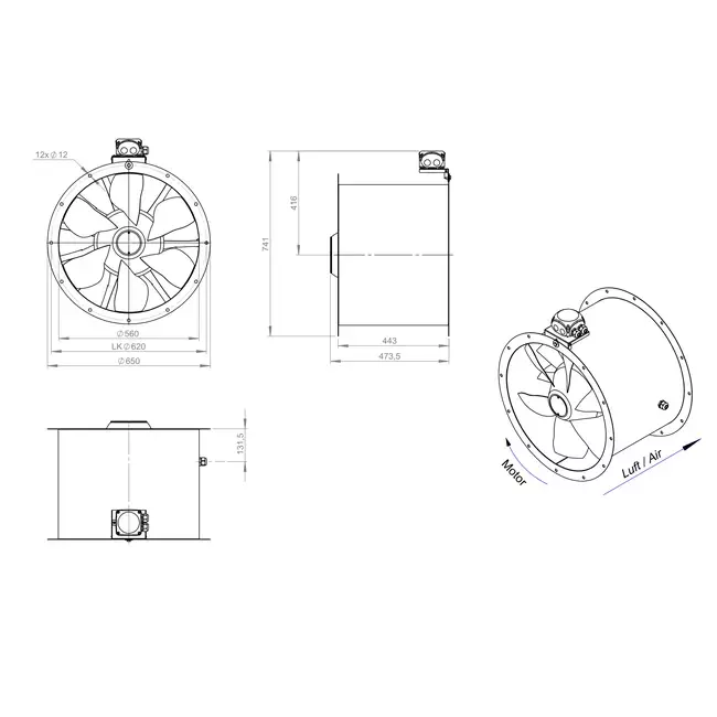 Ventilatore assiale da 560 mm - AL 560 D84U 01 CFG