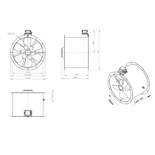 Ventilatore assiale da 560 mm - AL 560 D84U 02 CFG