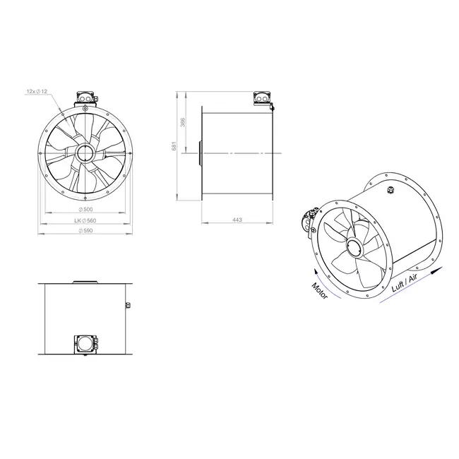 Ventilatore assiale da 500 mm - AL 500 D4 03 CFG
