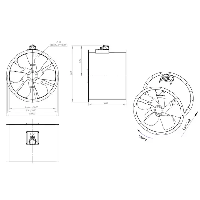 Ventilatore assiale da 800 mm - AL 800 D6 03 CFG