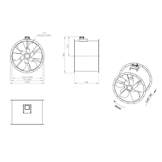 Ventilatore assiale da 800 mm per fumi F400 - AL 800 D6 F4 01 CFG